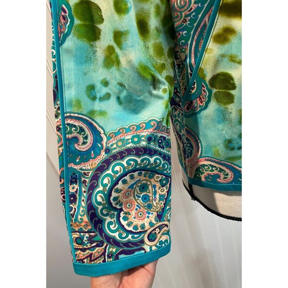 Harvé Benard Womens Paisley Print Jacket Size 8 Cotton Blend Green & Teal - Picture 4 of 13